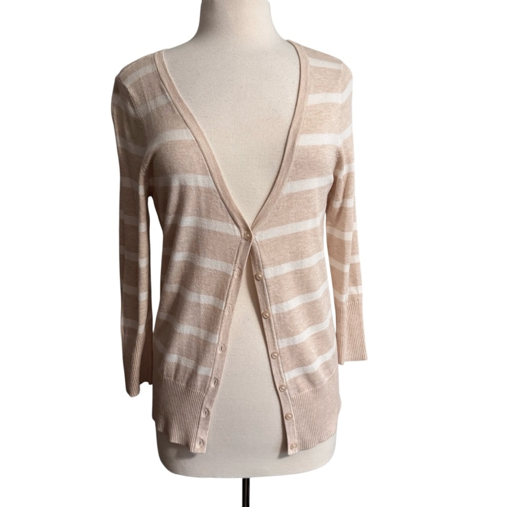 Maurices Sand and White Striped Cardigan size Medium